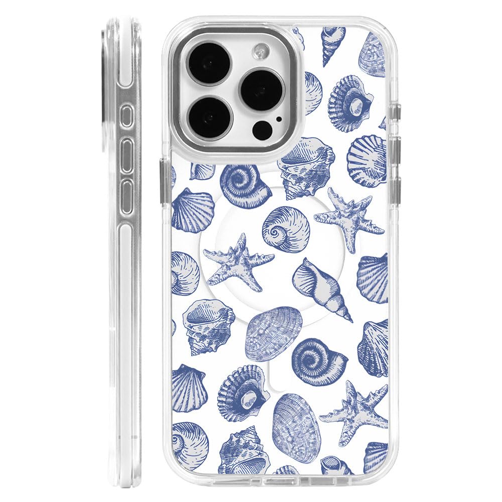 DAIZAG Case for iPhone 16 Pro Max, Compatible with MagSafe, Cute Blue Seashell Phone Case for Women Girls, Magnetic Clear Cover Case