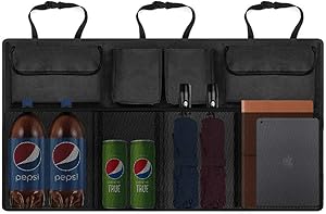 MoKo Car Backseat Organizer, High Capacity Auto Trunk Hanging Storage Bag, Cargo Interior Accessories with Adjust Straps, 4 Various Pockets and Large Mesh Pockets for SUV, Vehicle, Truck, Auto - Black