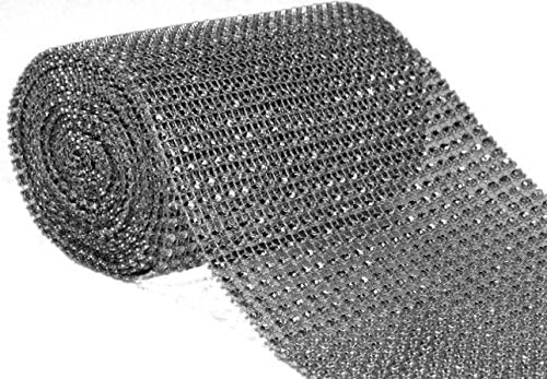 Silver Diamond Rhinestone Mesh Wrap Ribbon, 4.5"x 10 Yards (30 Feet), 24 Rows for Event Decorations, Wedding Cake, Vase, Candle Holder Decorations, Birthdays, Party Supplies, 1 Roll, bulk