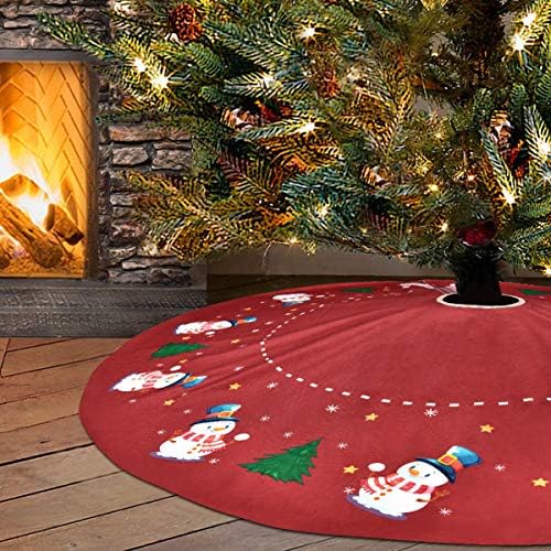 Alishomtll 48 Inches Christmas Tree Skirt Snowman Xmas Tree Skirt, Double Layers Red Christmas Tree Skirts for Xmas Holiday Decorations