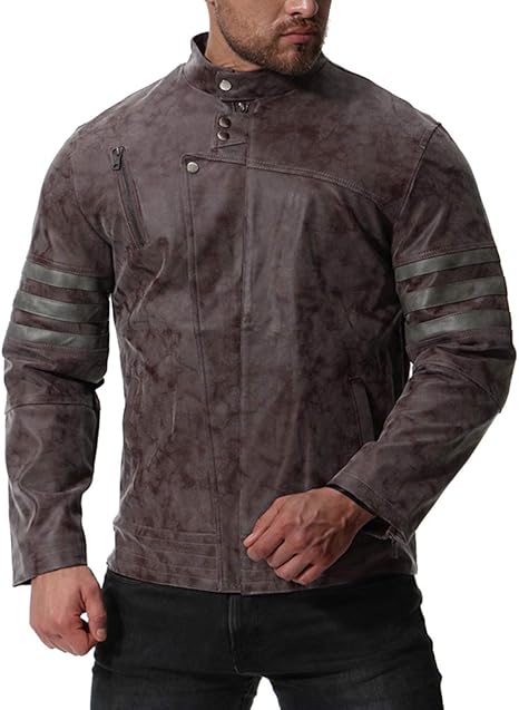 Veste Moto pour Hommes, rétro en Cuir PU Biker Manteaux ...