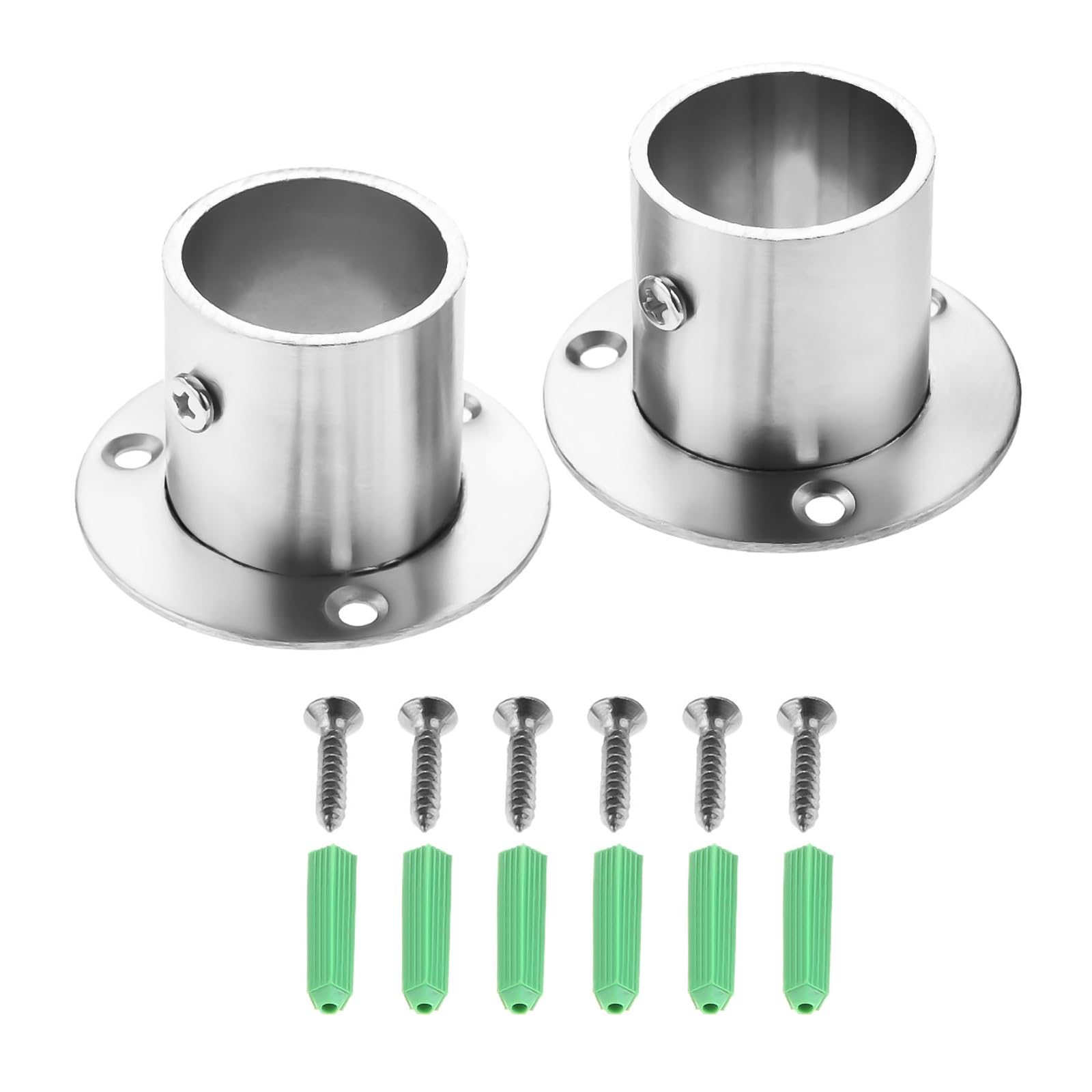 Hicello 2Pcs Stainless Steel Wardrobe Rail Rod Pole Socket End Support Bracket Flange-32mm