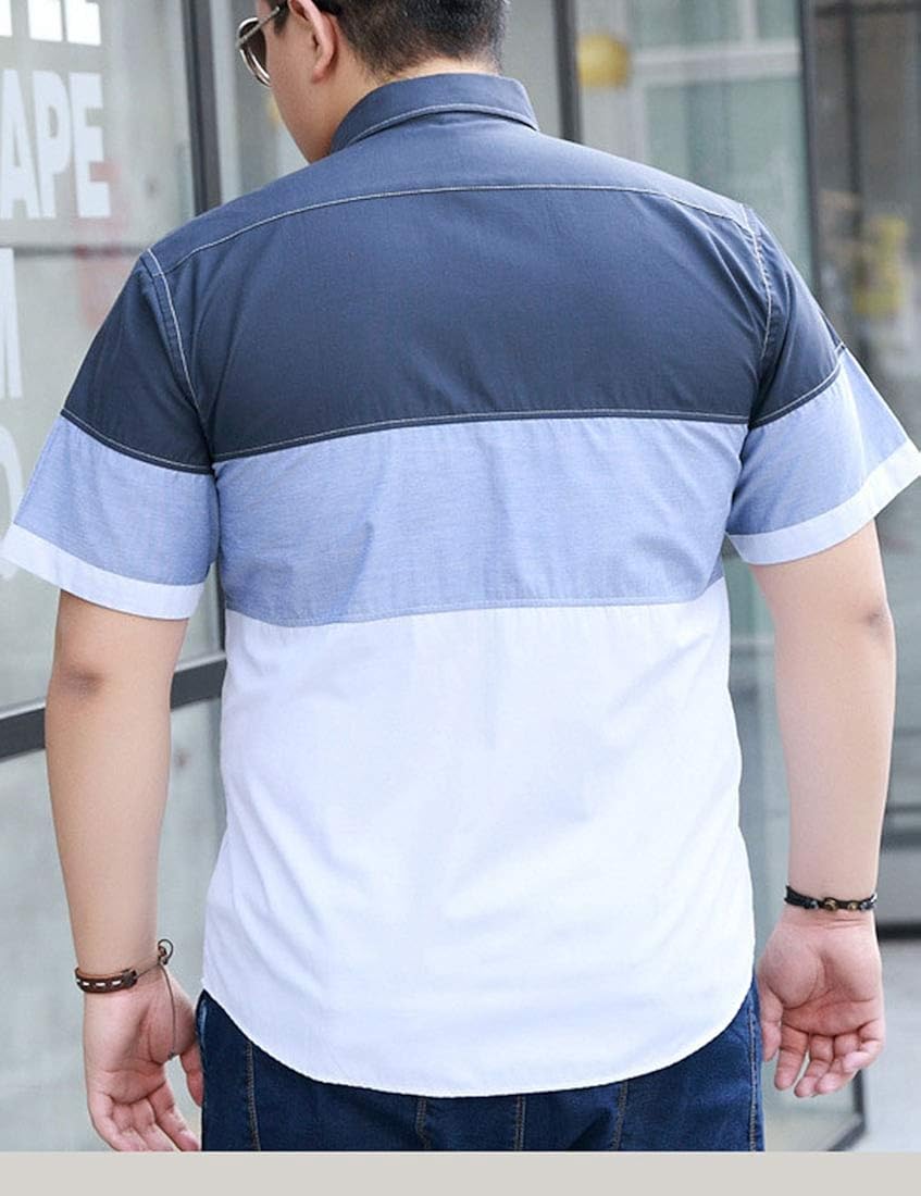 goldenharvest GH Mens Loose Summer Color Block Short Sleeve Cotton Shirt Plus Size