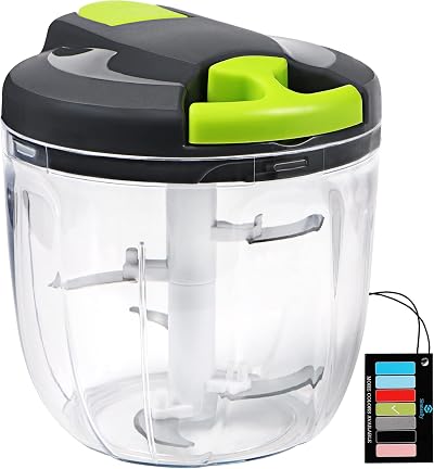 Sinnsally Manual Food Chopper Pull String 900ML Stainless Blade