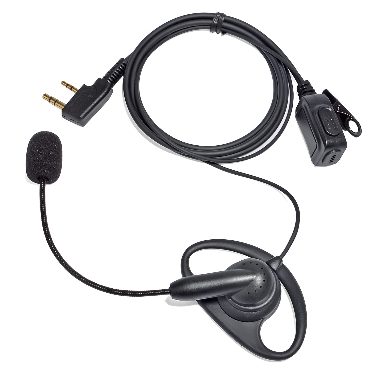 UAYESOK 2 Pin Walkie Talkie Earpiece D Ring Earhook Radio Headset with Boom Mic Noise Cancelling PTT for Kenwood TK3501 TK3100 TK2107 Baofeng UV-5R GT-3TP 888s Retevis TYT eSynic Security 2 Way Radio