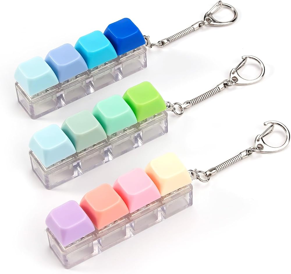 Leikedun 3Pcs Keyboard Fidget Toy 4-Button Keychain Stress Relief Clicker