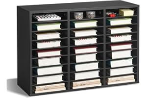 VEVOR Literature Organizer, 27 Compartments Office Mailbox with Removable Shelves, Wooden Mailbox Sorter Particle Board Office Home Classroom Storage, File Sorter for Files, Documents, Papers, Black