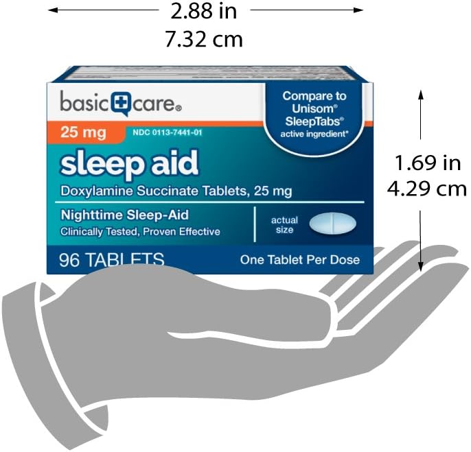  Basic Care Sleep Aid Tablets, Doxylamine Succinate Tablets, 25 mg, Nighttime Sleep Aid to Help You Fall Asleep, 96 Count: Health & Personal Care