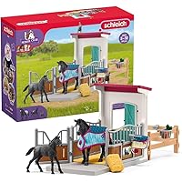 Schleich Horse Club - 34PC Stall Extension Horse Toy Playset with Mare and Foal Figure, Cat Figurine, and Accessories - Stabl