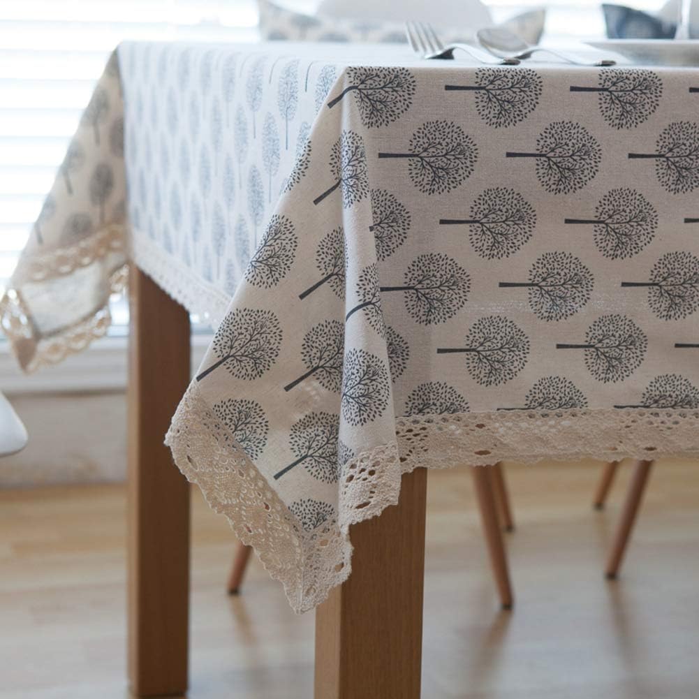 ALIPC Cotton Linen Printed Table Cloth with Lace