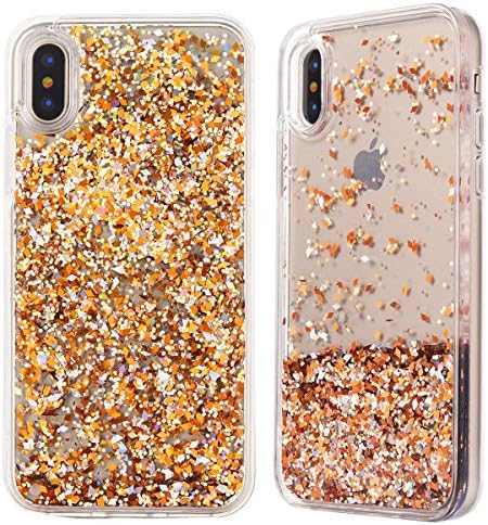 iPhone X Case, Fashion Liquid Flowing Sparkle Quicksand iPhone X Shell, Soft TPU Bumper Glitter Hard Back Cover Hybrid Bling Case Sequin Cover for Apple iPhone X for Girls Women (Gold)