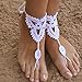 ROOMZOOM 1 Pair Ornate Barefoot Sandals Beach Wedding Bridal Knit Anklet Foot Chain White