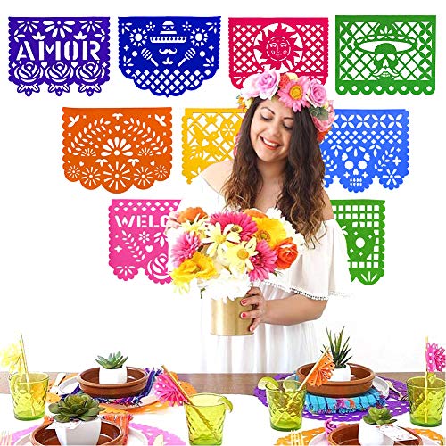 Johouse Mexican Felt Banner, 12PCS Day of The Dead Decorations Mexican Fiesta Garland