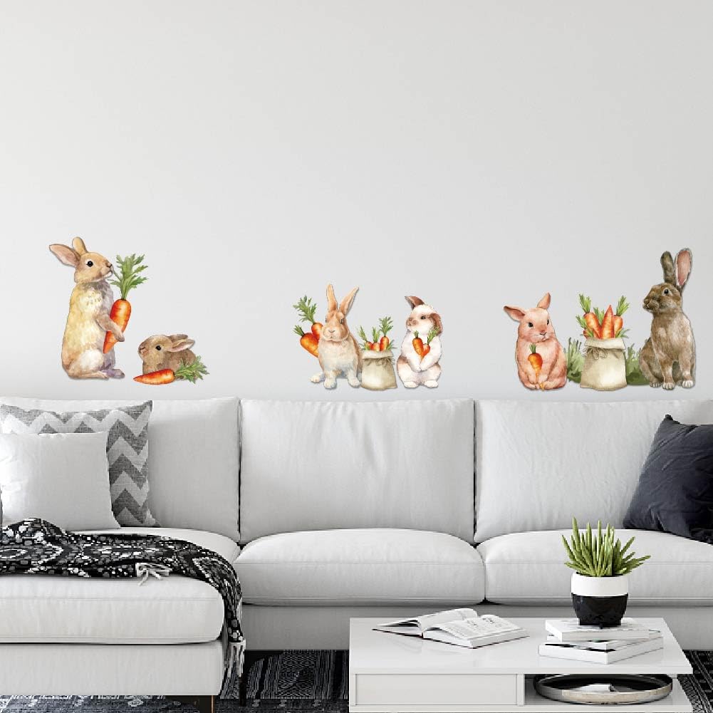 SUPERDANT Rabbits Wall Stickers Cartoon Animal Decals DIY Art Bunnies Carrot Art Home Decor for Easter Kids Baby Nursery Kindergarten Living Room Toddler boys Girls Bedroom
