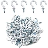 Biaungdo 100Pcs Vinyl Coated Metal Cup Hook 1/2", Screw-in Ceiling Hooks for Hanging (White)