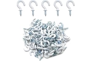 Biaungdo 100Pcs Vinyl Coated Metal Cup Hook 1/2", Screw-in Ceiling Hooks for Hanging (White)