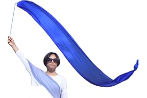 Winged Sirenny 1 Piece 98" Hand Painted Flowy Silk Ribbon Streamer with Rods, Church Liturgical Praise, Worship Adoration Dance Ribbon Banner