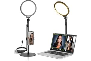NEEWER Basic 7" Desk Ring Light for Video Recording, 10W Dimmable Full Screen Key Lighting with Stand&Phone Holder for iPhone