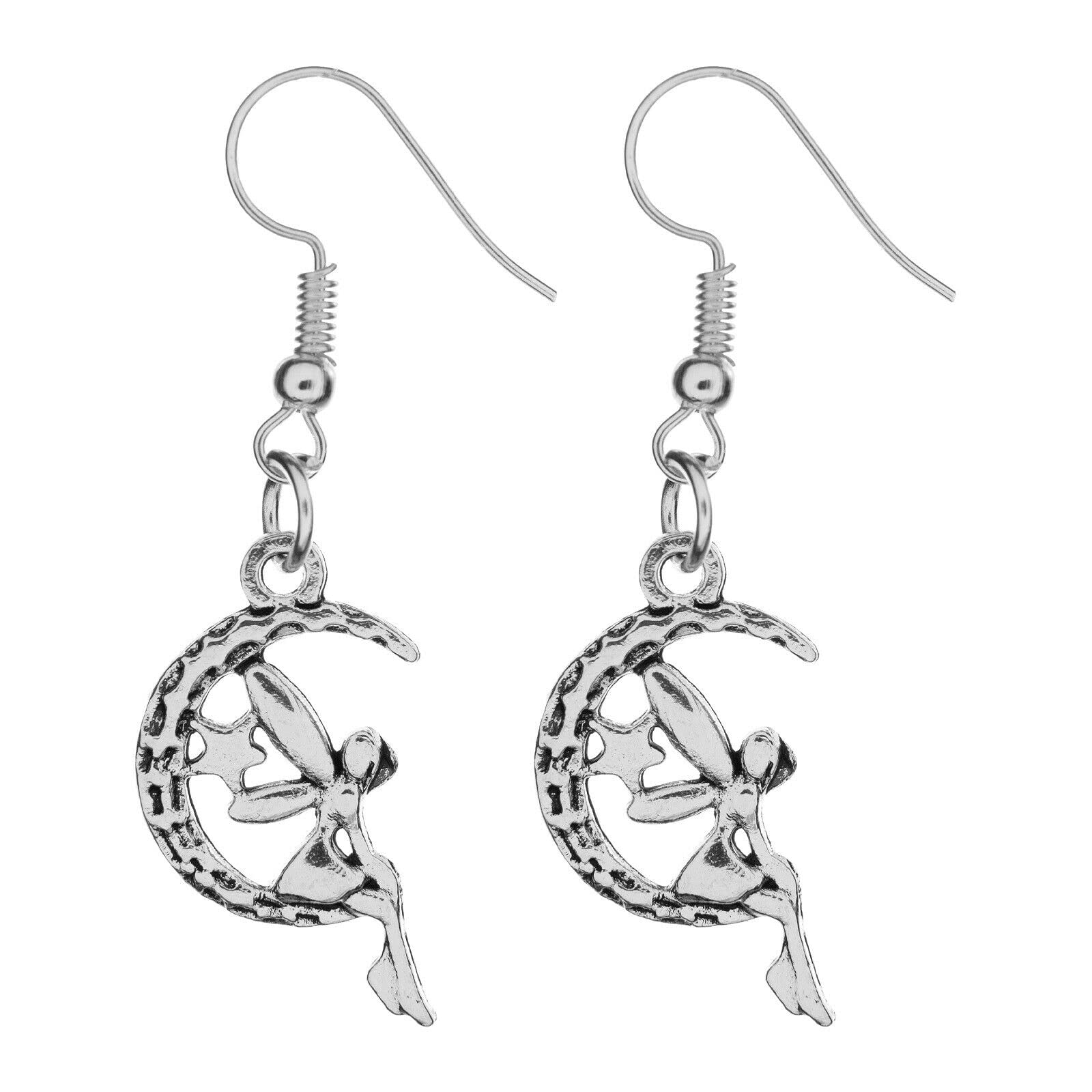 Fairy Moon & Star Earrings Gift Sterling Silver 925 Hooks for Girls, Women and Fairy Parties