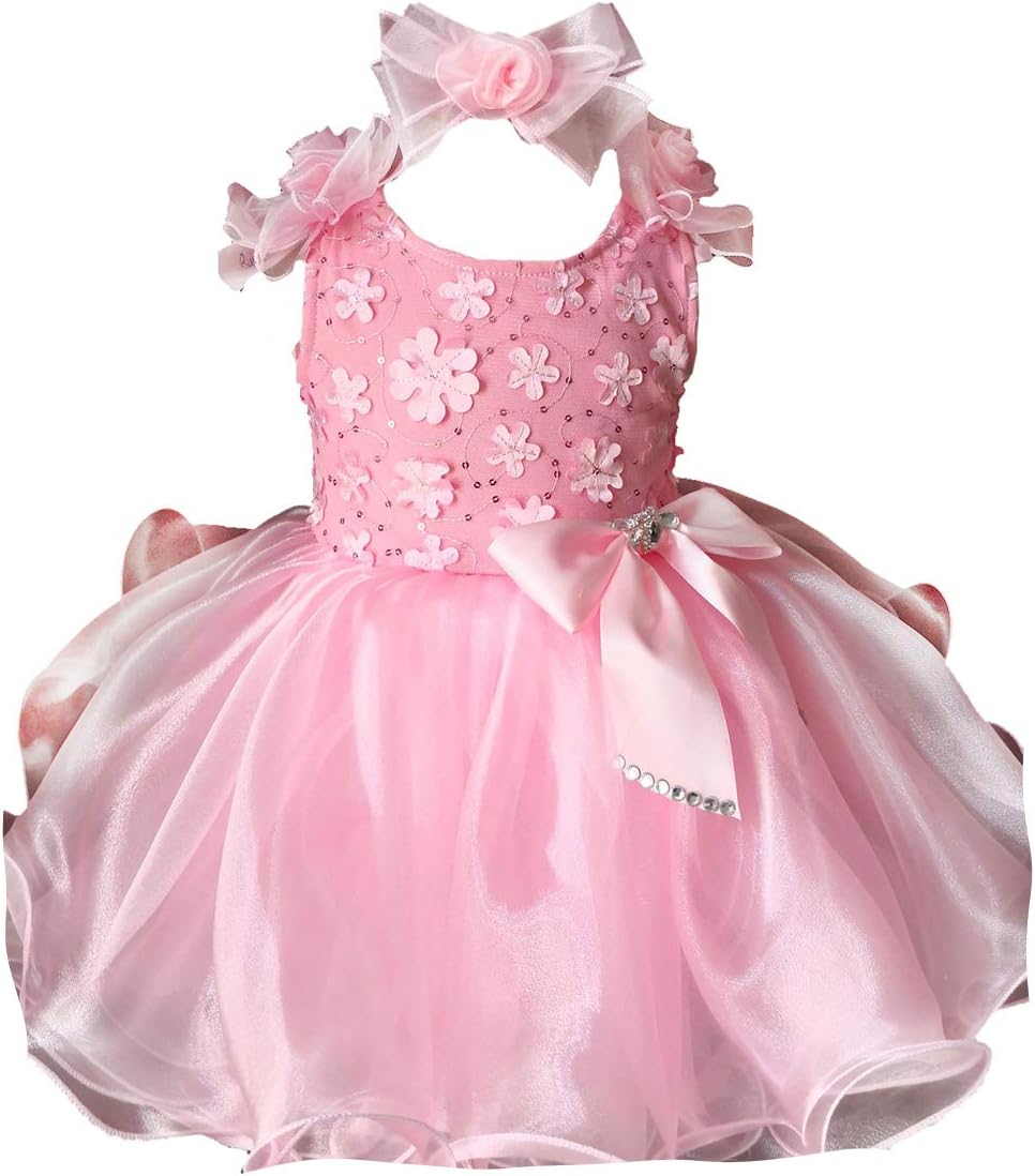 G190 Infant Toddler Baby Newborn Little Girl's Pageant Party Birthday Dress Pink Size 3-6M