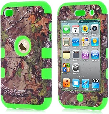 For ipod 4 Camo Cases, Kecko(TM) Dual Layer Defender Tough Armor Realtree Camouflage Hunting Tree Shockproof High Impact Hybrid Silicon Hard Suitable Fit Case Cover for Girls &amp; Boys For ipod Touch 4 4th Only--Forest/Tree/Leaves on the Core (Green)