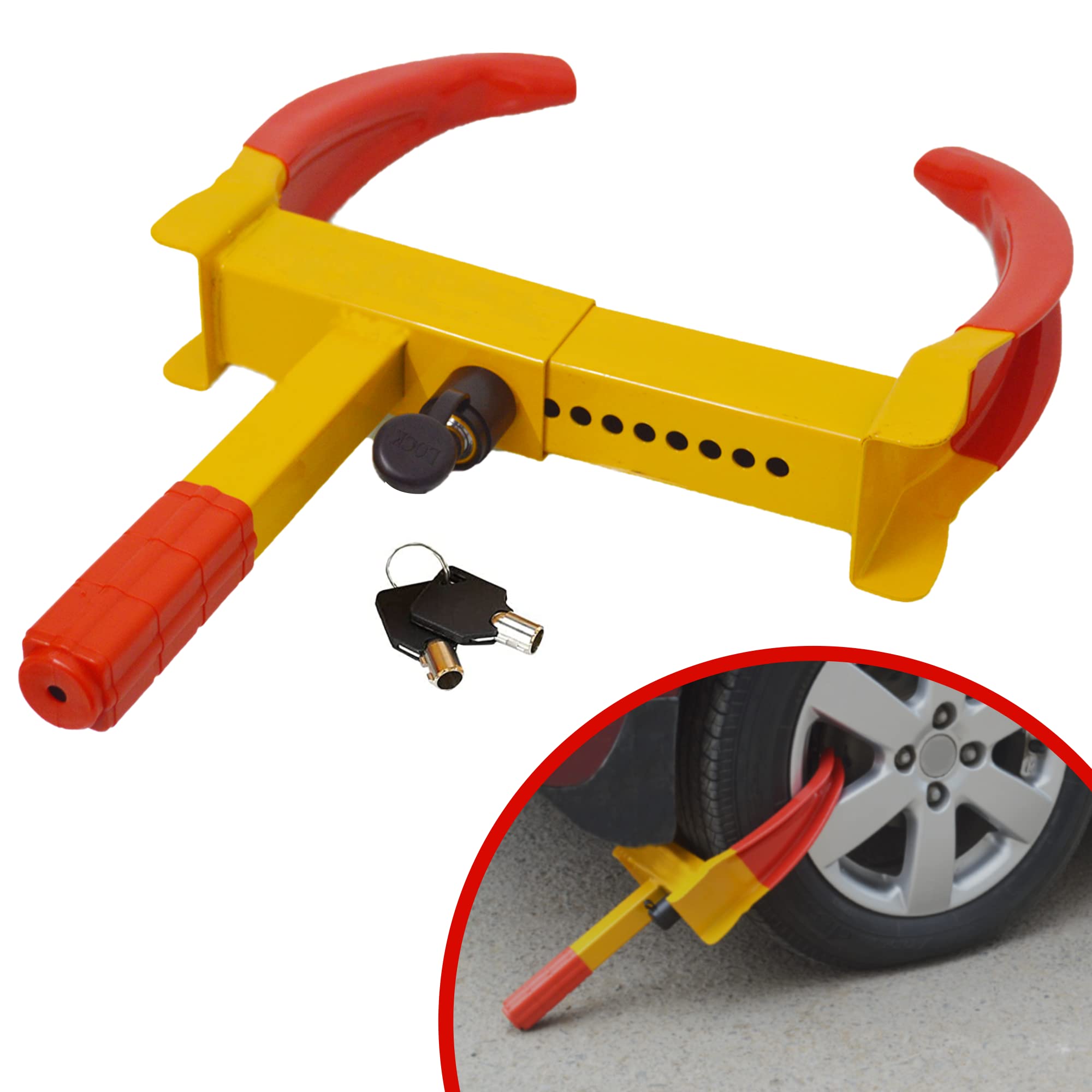 Discount Seller Heavy-Duty Wheel Clamp, 8 Holes Extendable Anti Theft Security Wheel Lock for Protection of Cars, Trailers and Caravans - 2 Keys