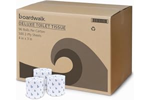 Boardwalk 2-Ply Bathroom Toilet Paper Tissue, Septic Safe, 500 Sheets/Roll, Bulk Quantity 96 Rolls/Carton, 4" x 3", White