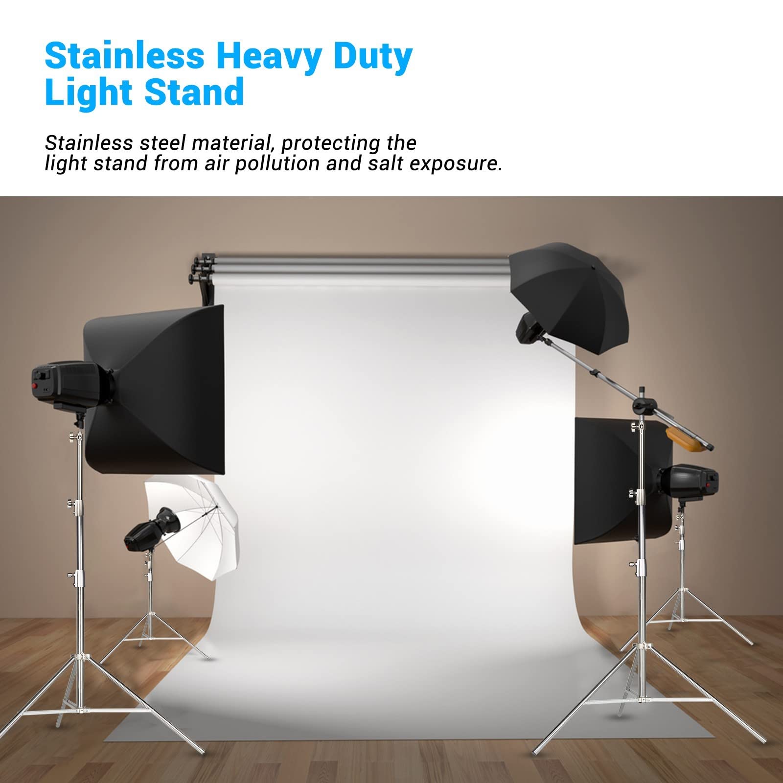 EACHSHOT 2-Pack Light Stand Kit, 2.8m Stainless Steel Heavy Duty with 1/4