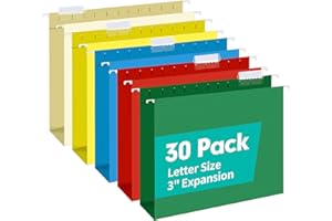 HERKKA Extra Capacity Hanging File Folders, 30 Pack Reinforced Letter Size Hanging Folders with Heavy Duty 3 Inch Expansion, Designed for Bulky Files, Medical Charts, Adjustable Tabs, Assorted Colors