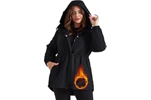 Hanna Nikole Women's Long Rain Jacket Plus Size Fleece Lined Waterproof Hooded Rain Coat Lightweight Pockets Windbreaker Trip