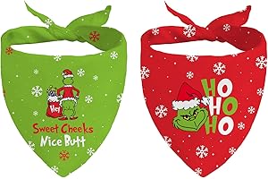 SAUKORE 2 Pack Christmas Dog Bandanas, Funny Grinch Pet Scarf, Cute Triangle Bibs Set, Pet Costume Accessories, Novelty Xmas Decorations for Small Medium Large Dogs Cats