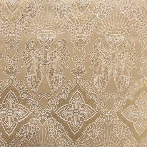 Angels Holding Grail / Shiny Metallic Brocade Fabric / Crafts / Sewing / DIY Designers / Sparkle Tinsel Heavy Brocade Fabric / Church / Events / Holiday Decor / 58 Inch Wide Fabric (1 Yard Cut, Gold)