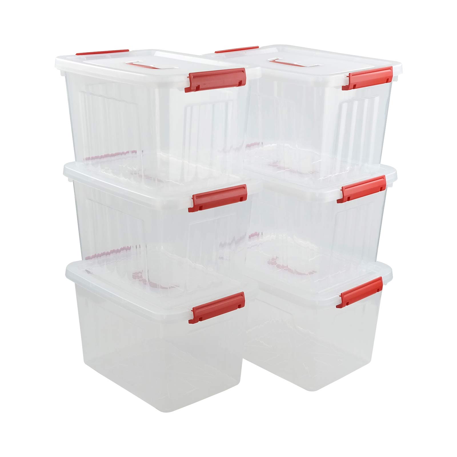 Uumitty 6-Pack 10 L Storage Box, Plastic Latch Bin with Handle, Clear Storage Organizer