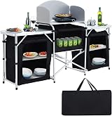 Warmiehomy Folding Camping Storage Cupboard with Aluminium Frame 3+1 Black