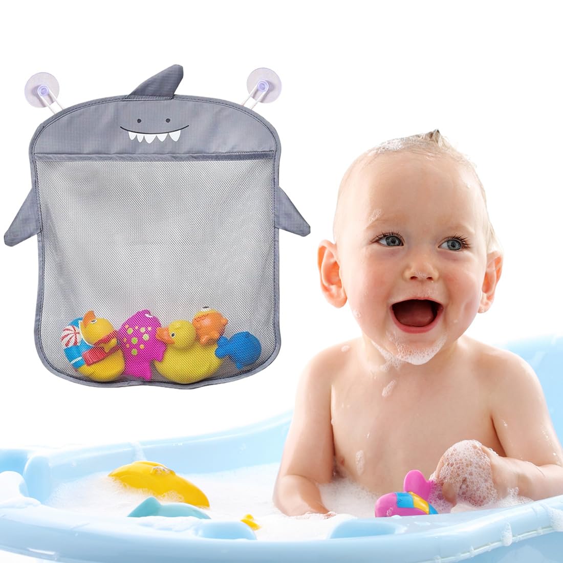 LICHUANUK Bath Toy Net, Bath Toy Storage, with Suction Cup Hook, for Storing Toys or Other Useful Items, Grey