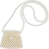 Amamcy Girls White Beaded Pearl Crossbody Bag Acrylic Beaded Tiny Crossbody Pearl Handbag and Purse Clutch Mini Wedding Bag
