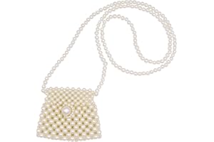Amamcy Girls White Beaded Pearl Crossbody Bag Acrylic Beaded Tiny Crossbody Pearl Handbag and Purse Clutch Mini Wedding Bag