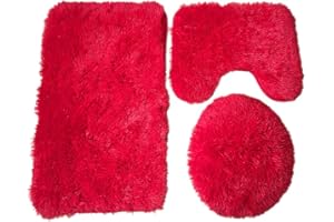 XIZHI 3 Piece Bathroom Rug Set,Bath Rug, Contour Mat, Lid Cover Non-Slip with Rubber Backing,Red Bathroom Mat,Solid Bath Mat