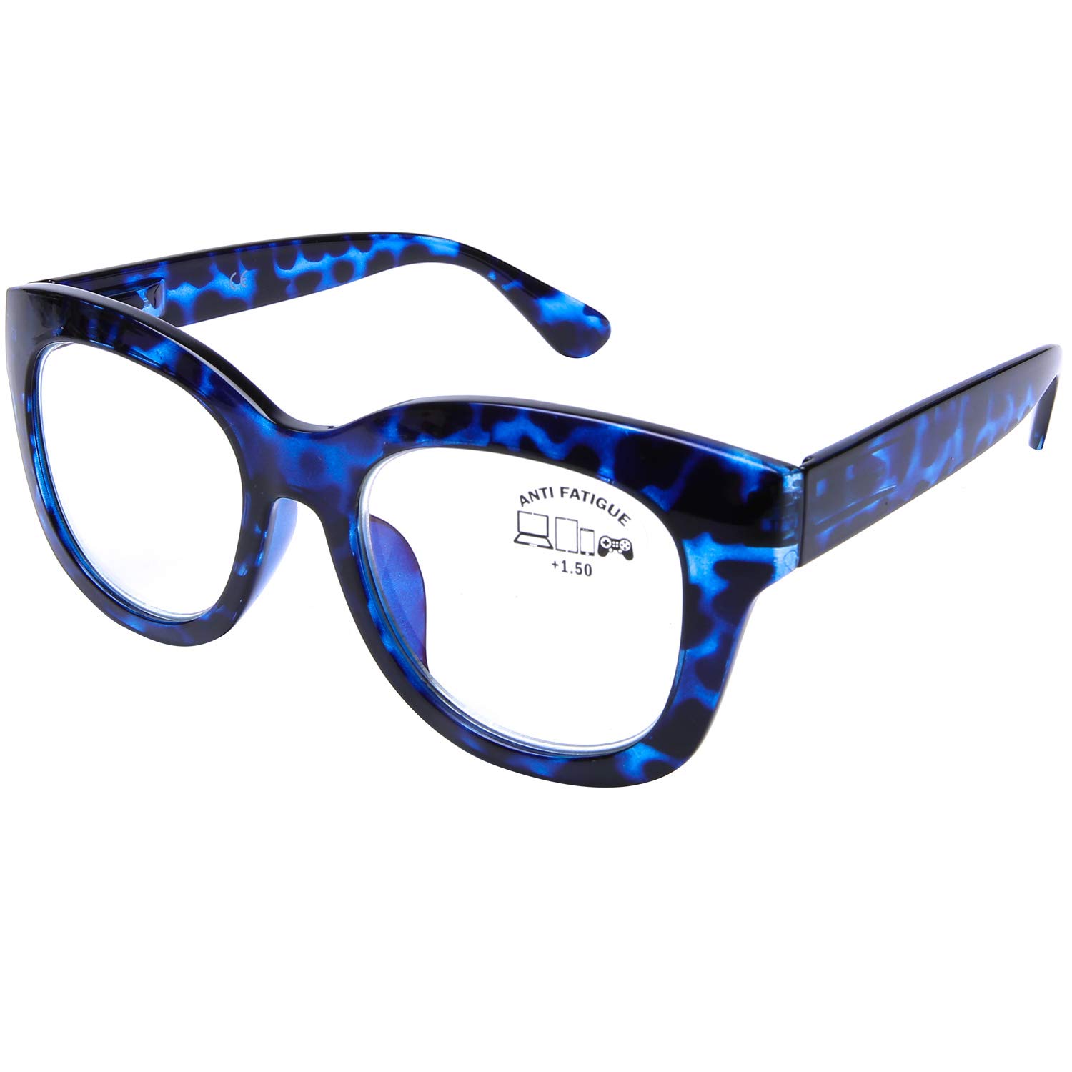 DOOViC Blue Light Blocking Reading Glasses 3.5 Blue Tortoise Large Frame Square Lens Spring Hinge Computer Readers for Women/Men