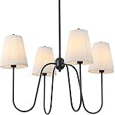 Electro bp; 4-Arm Pleated Fabric Shades Black Chandeliers with Warm White Brocade Covers Elegant Farmhouse Ceiling Lighting F