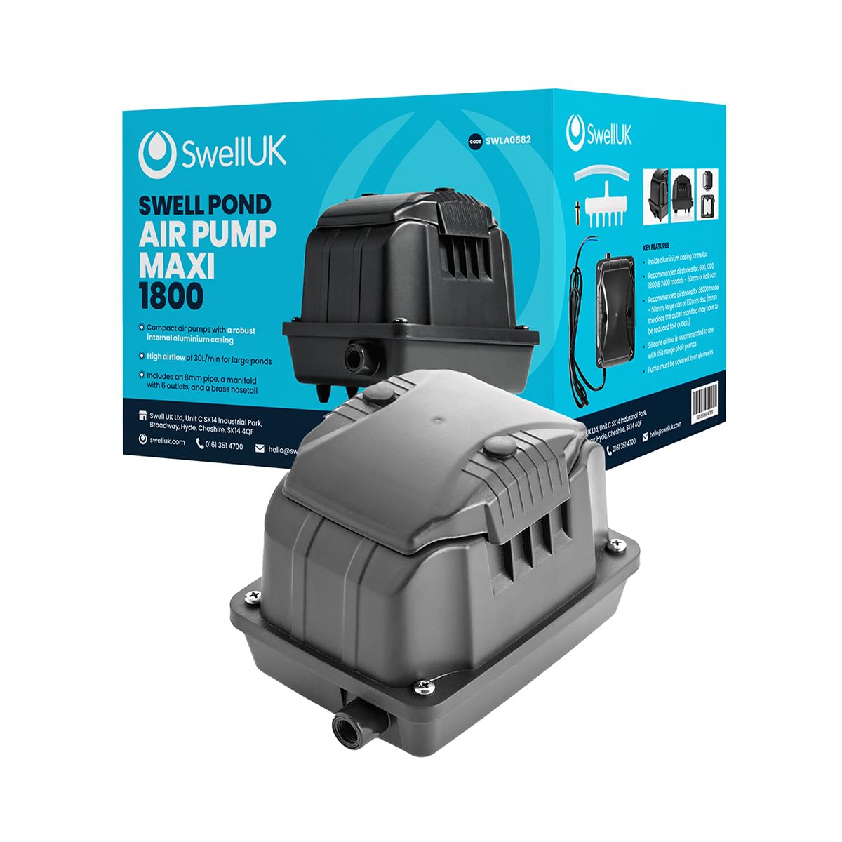 Swell Air Pumps Maxi 1800 | Robust Air Pump | Garden Pond Air Pump | Fish Pond Essential | 3 Year Guarantee