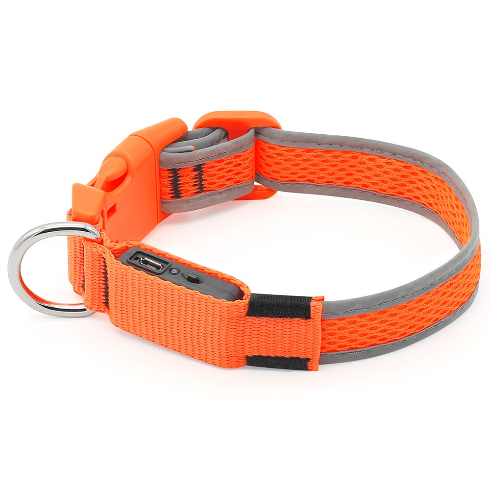 Ezier LED Dog Collar- USB Rechargeable Glow in The Dark Led Pet Collar- Light Up Dog Necklaces to Keep Your Dogs Be Seen& Safe (L, Orange)