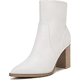 LAICIGO Women's Pointed Toe Ankle Boots Chunky Stacked Heel Side Zipper Faux Leather Ankle Booties