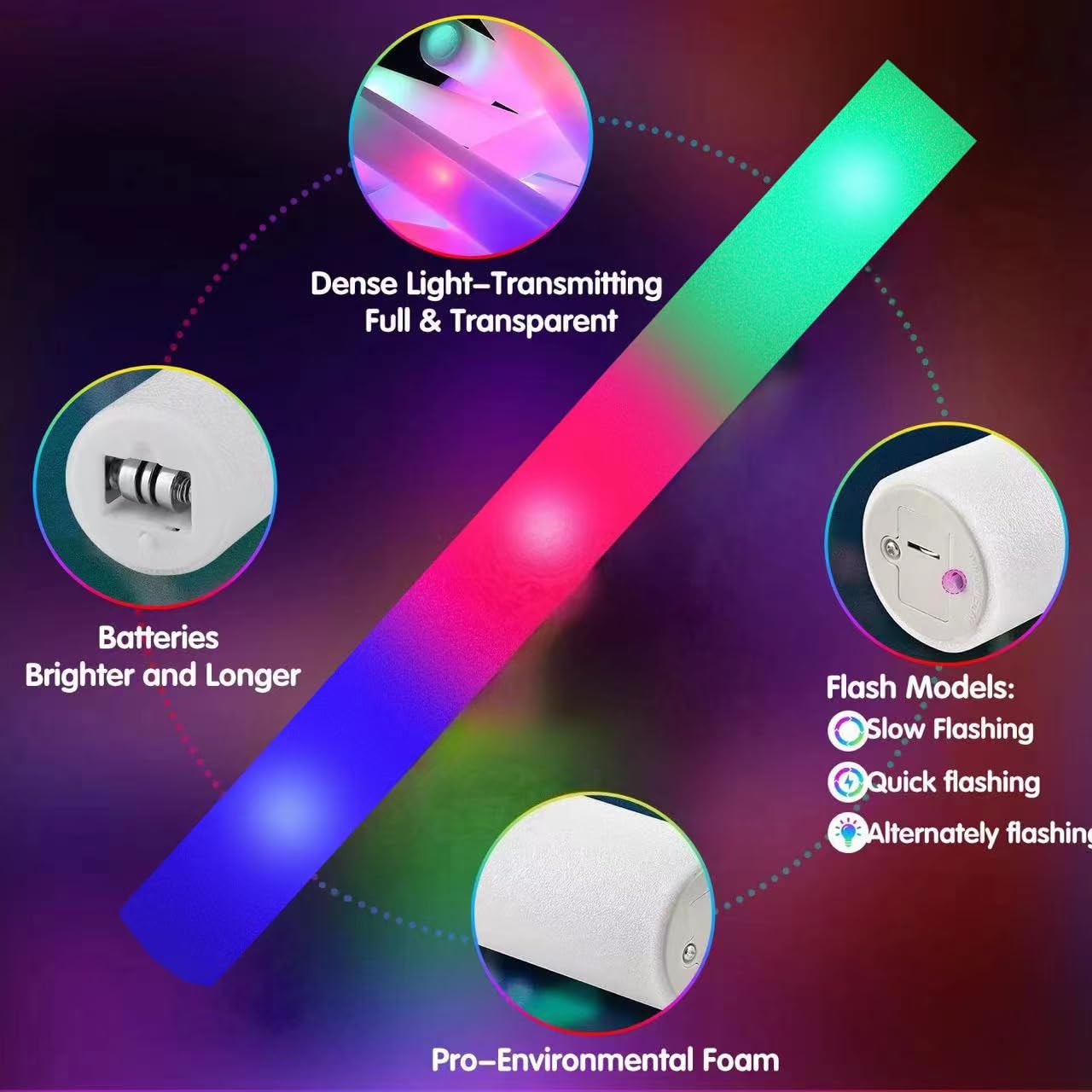 SHQDD 28 PCS LED Foam Glow Sticks, Foam Light up SticksBulk Party Pack with 3Modes Colorful Flashing, Glow in The Dark Party Supplies for Parties, Wedding, Birthday, Raves, Concert, New Year