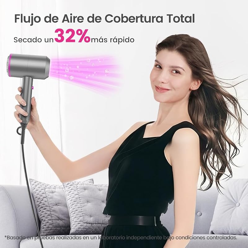 Secador de Pelo Iónico Motor AC Duradero Secadores pelo iones profesional, Difusor y Concentrador, 3 Temperaturas, 2 Velocidades, negativos Hair Dryer (Grey)