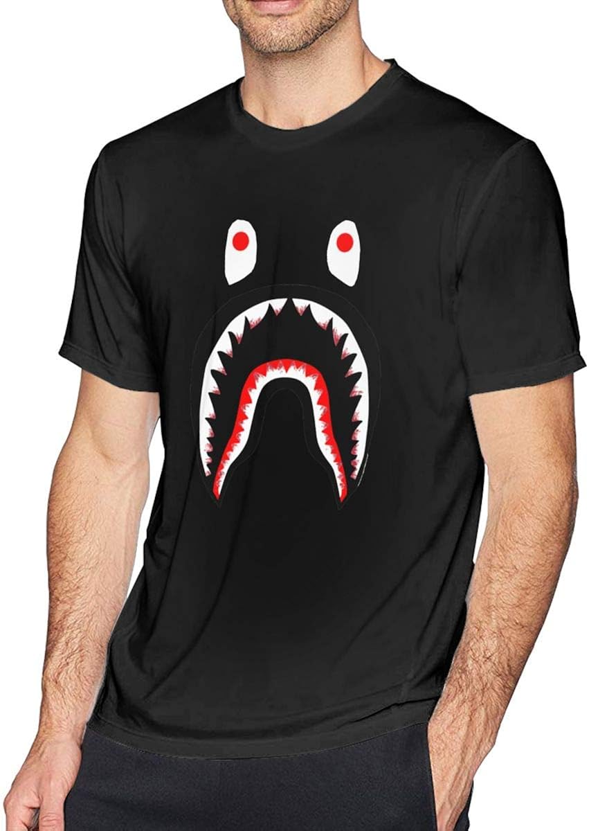 Men's Classic Unique T Shirt Bape Blood Shark Comfortable Short Sleeves Black