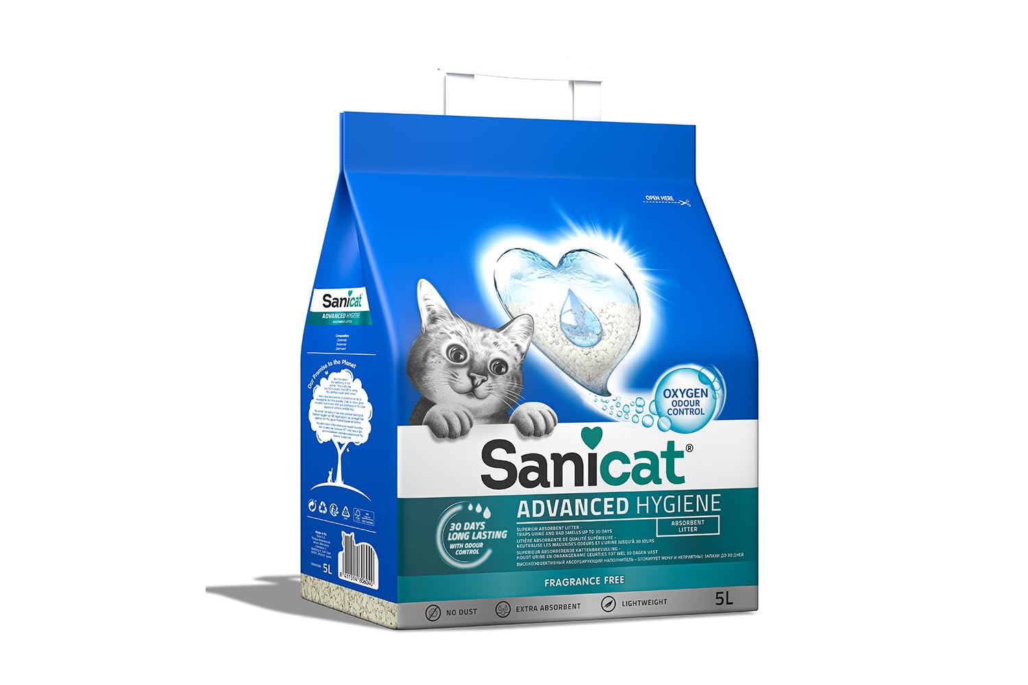 Sanicat - Advanced Hygiene Fragrance-Free cat litter | Extra absorption product for your pet’s hygiene | Neutralises odours | 5L capacity