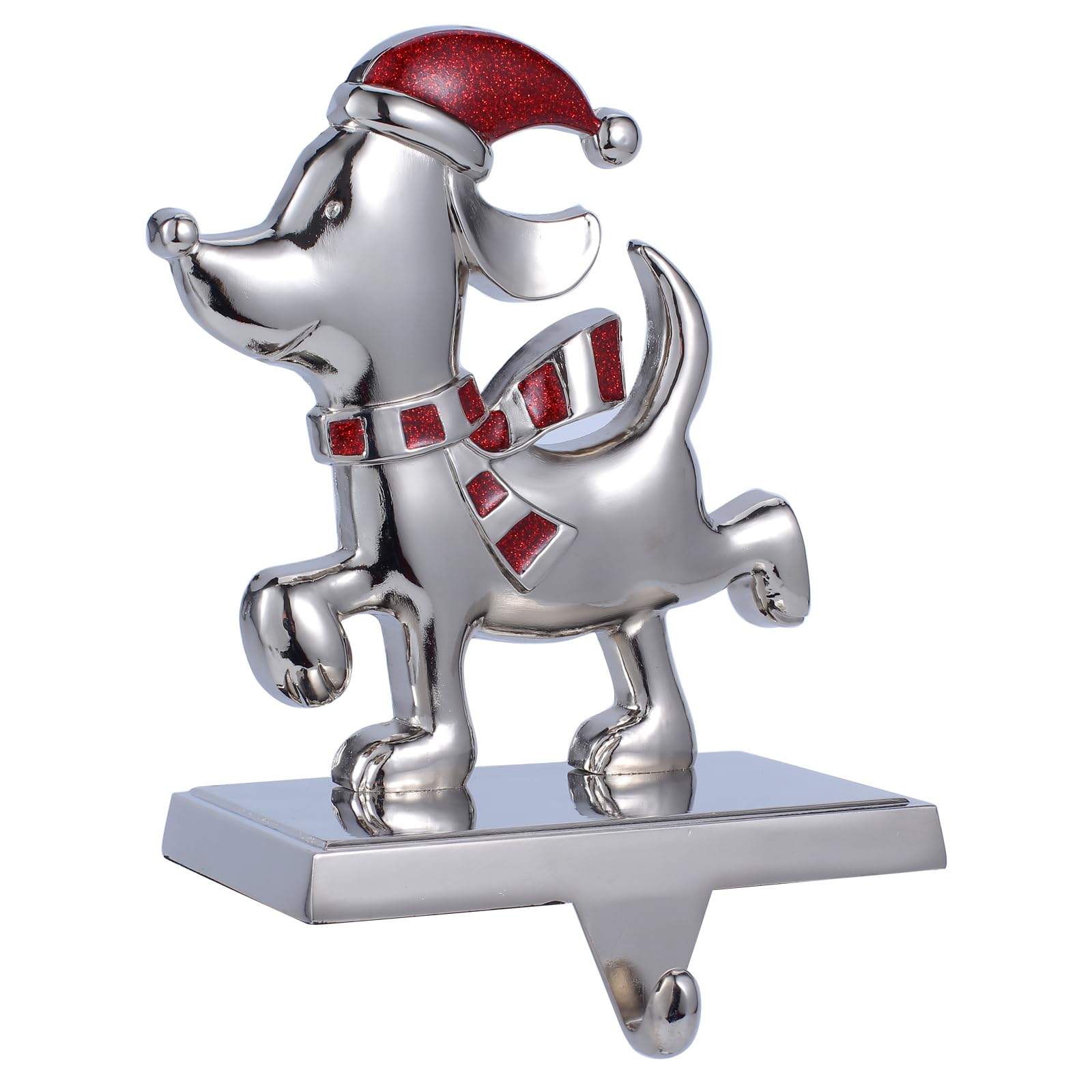 Photo 1 of Dog Stocking Holders for Mantel -Silver Christmas Stocking Holder for Mantle Christmas Stocking Hangers for Mantel Stocking Hooks for Fireplace Stocking Holders for Christmas Decor(Dog-Green Hat)
