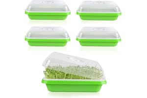 SDLDEER Seed Sprouting Tray, 5 Packs Microgreens Growing Trays Big Capacity Sprouts Growing Kit Soil-Free Sprouter Tray for Sprouting Seeds, Beans, Wheatgrass (with Lids)