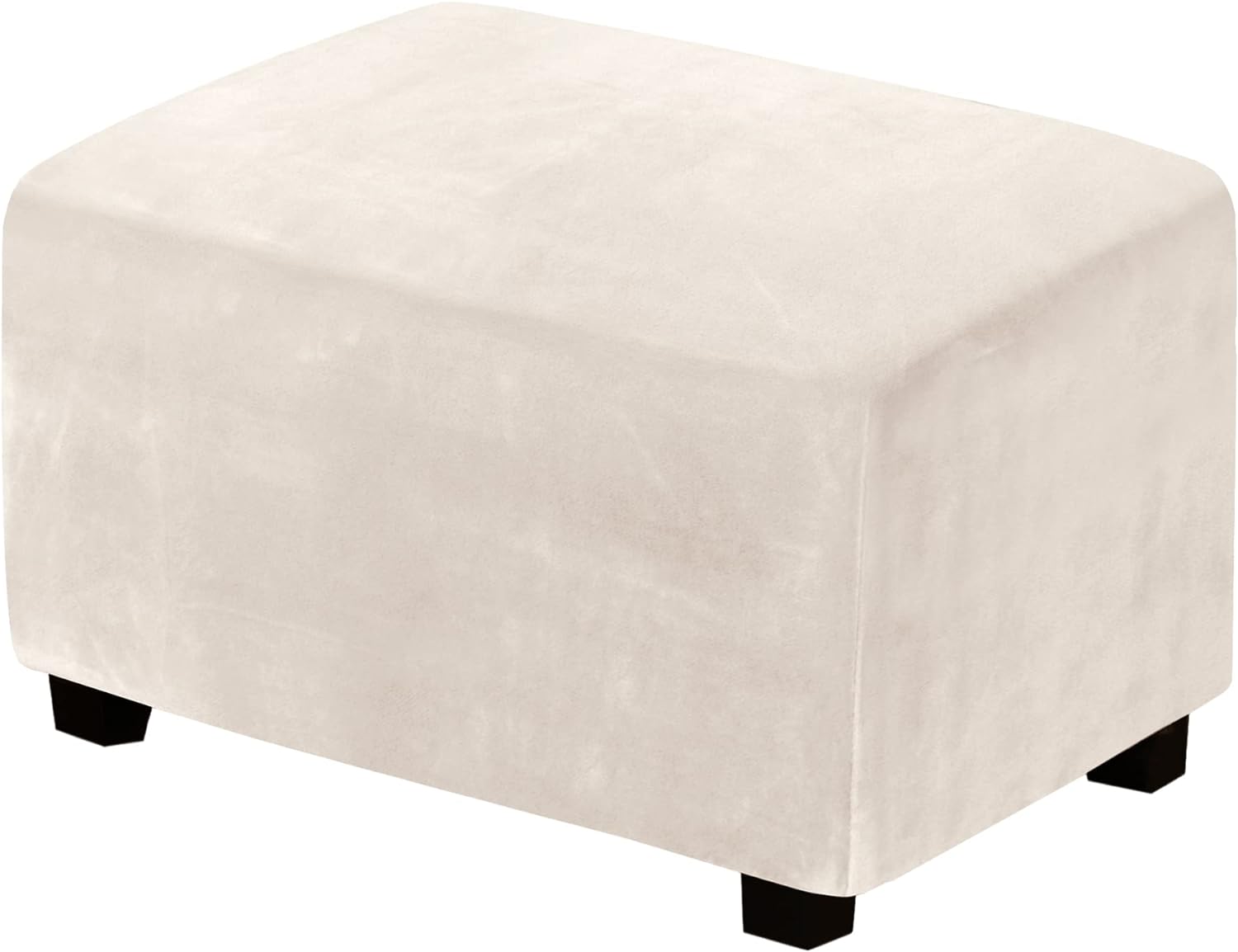 Slipcovers - Ottoman Covers Slipcover Rectangle Real Velvet Plush 1 Piece Form Fit Stretch Folding Storage Covers Ottoman Slipcovers Removable Footrest Covers Elastic Bottom, Machine Washable(Large, Ivory)